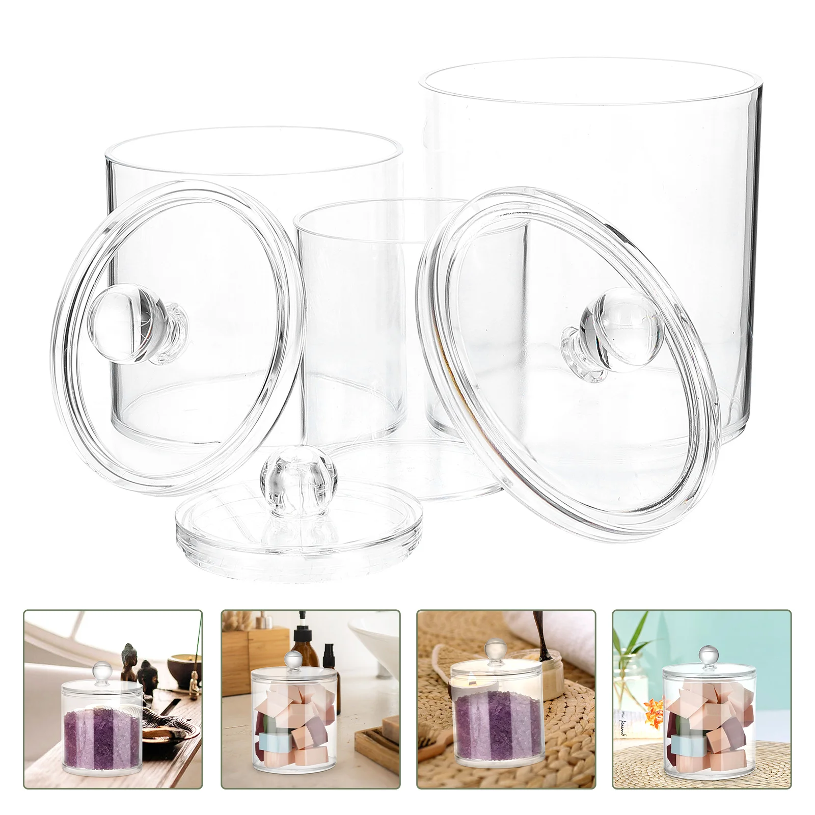 

3pcs Swab Jar Makeup Cotton Organizer Apothecary Swabs Holder With Lid Material Storage Container For Bathroom Vanity Clear