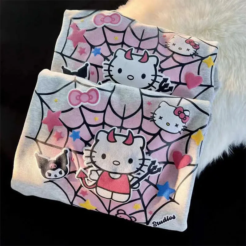 Sanrio Hello Kitty Hooded Sweatshirt Women Y2k Hip Hop Casual Autumn Girl Cartoon Fashion Sportswear Jacket Coat Top Clothes