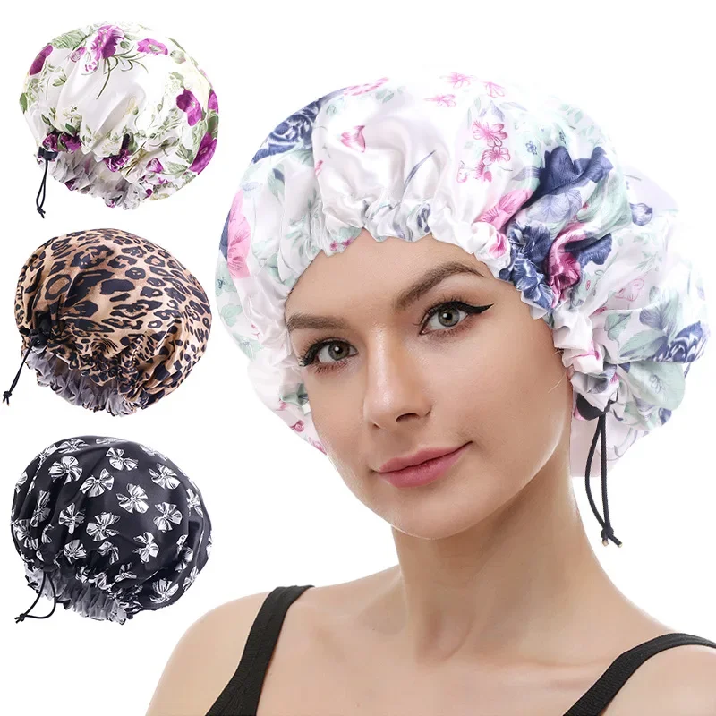 Adult Double Waterproof Shower Cap Kitchen Makeup Anti-oil Fume Hood Shampoo Bath Thickening Hair Bonnets Sleep Cap Sanitary