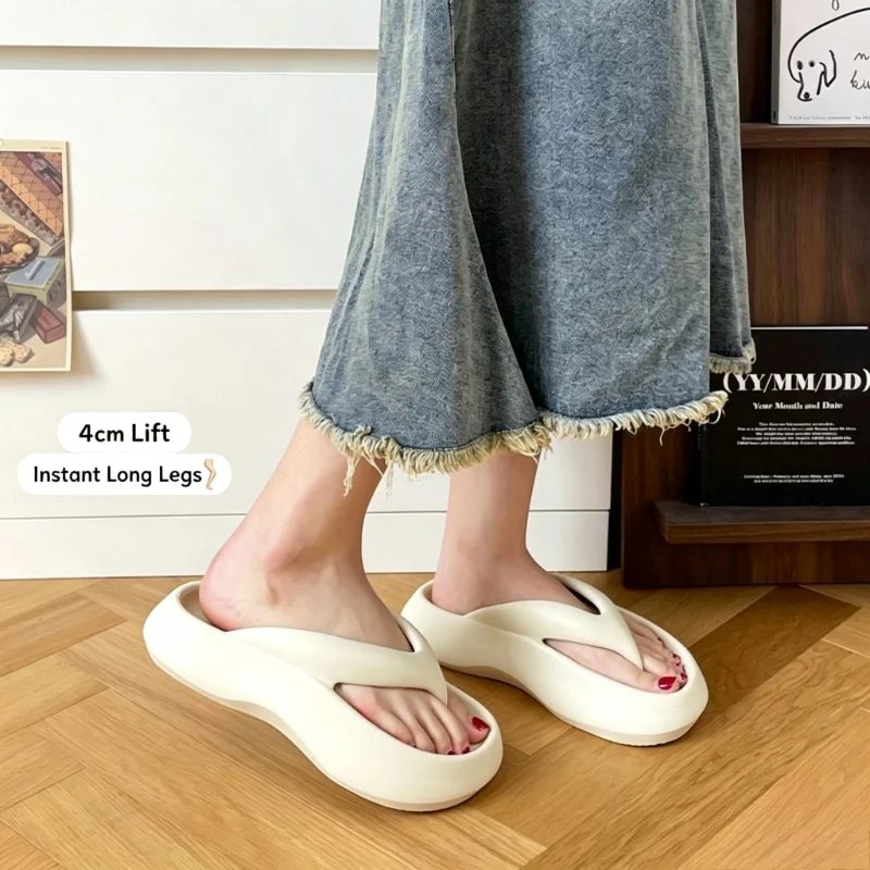 New 4cm Platform Flip Flops Soft EVA Thick Sole Cloud Slippers Arch Support Non Slip Summer Outdoor Beach Clip Toe Casual Sandal