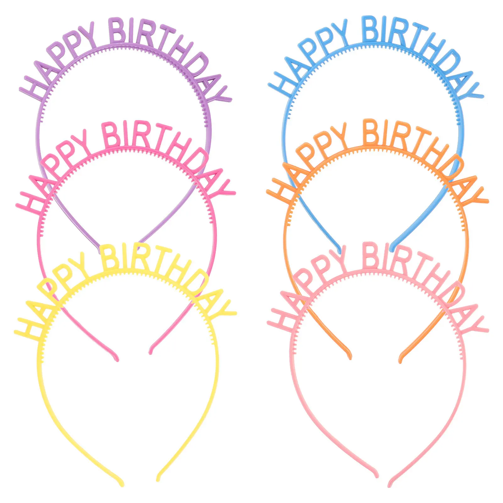 

6Pcs Creative Plastic Headband Birthday Headwear Colorful Party Accessories for Photo Props Gift Set Yellow Purple
