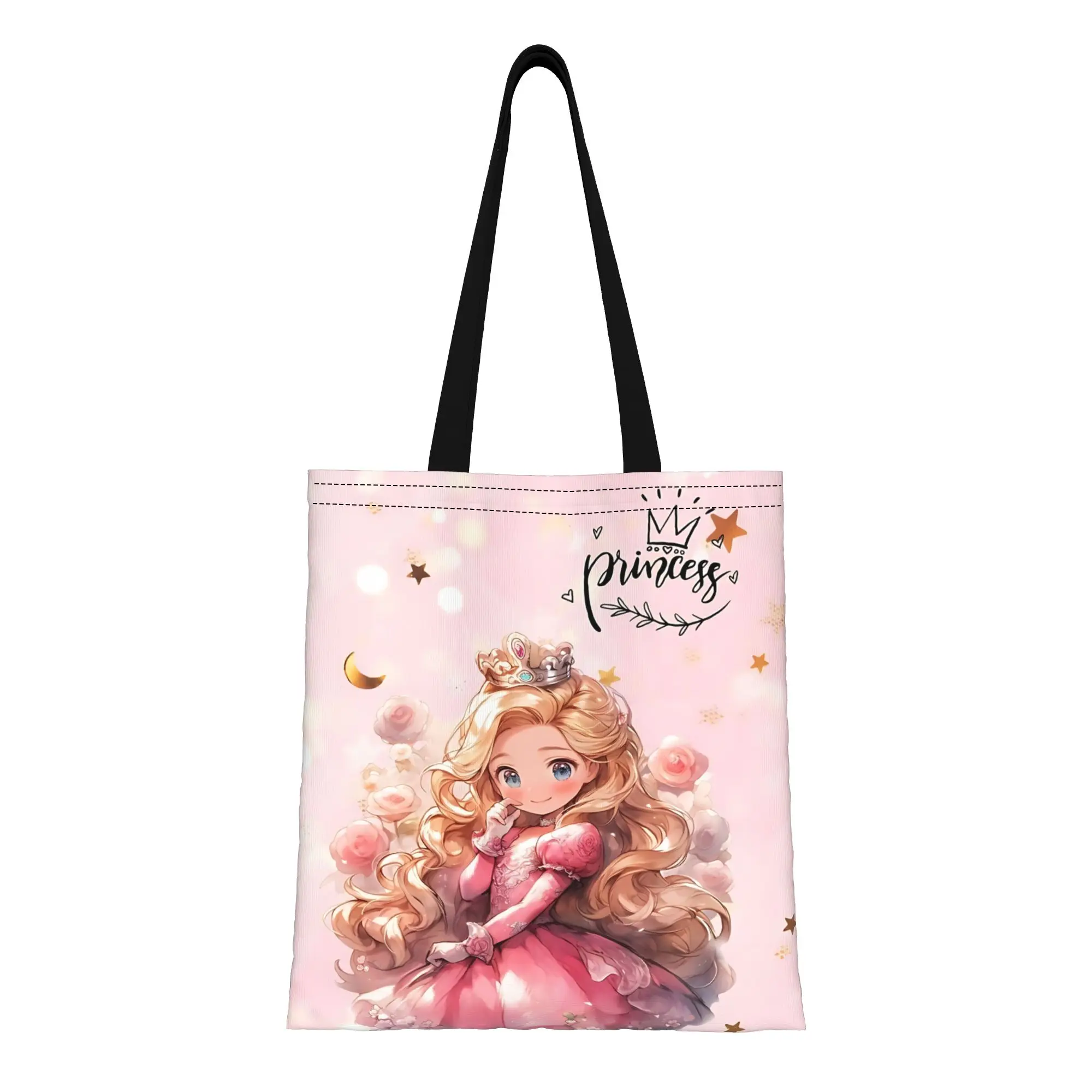 

1PC Valentine's Day Disney cartoon Reusable Double Sided Canvas Tote Bag Shoulder Disney Princess Handbag