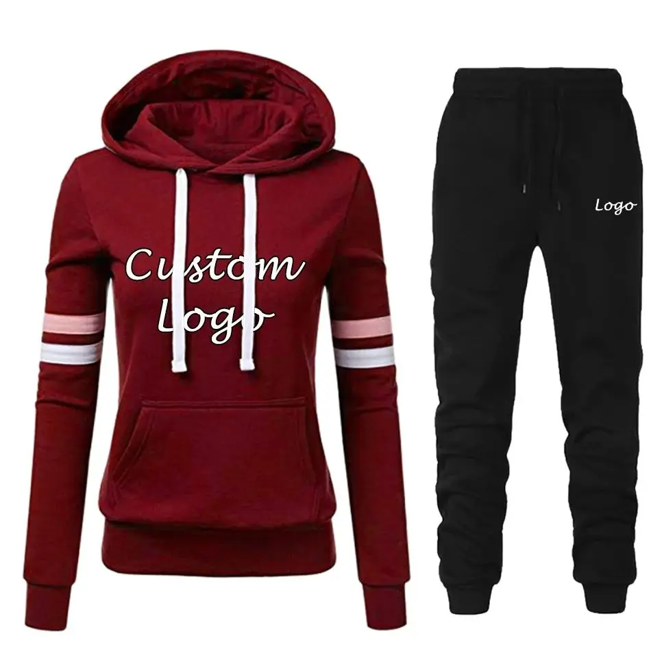 Custom Logo Winter Tracksuit Women 2 Piece Set Suit Female Hoodies Pants Outfits Women's Clothing Warm Sweatshirts Diy Your Logo