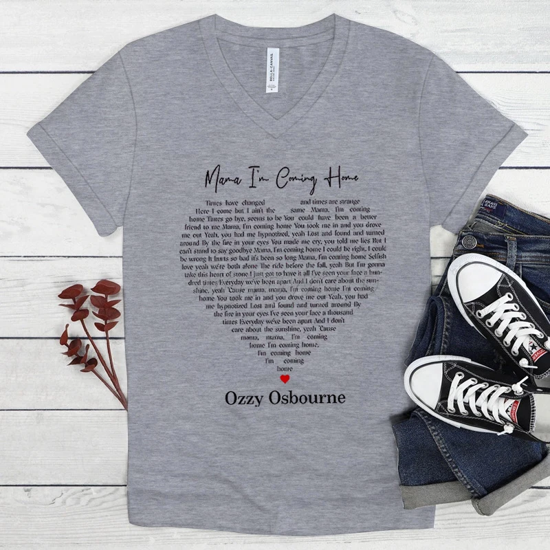 Ozzy Osbourne Mama I'm Coming Home T Shirt Vintage Heart Graphic T-shirt Uomo Donna Scollo a V Manica corta Tee Abbigliamento da uomo