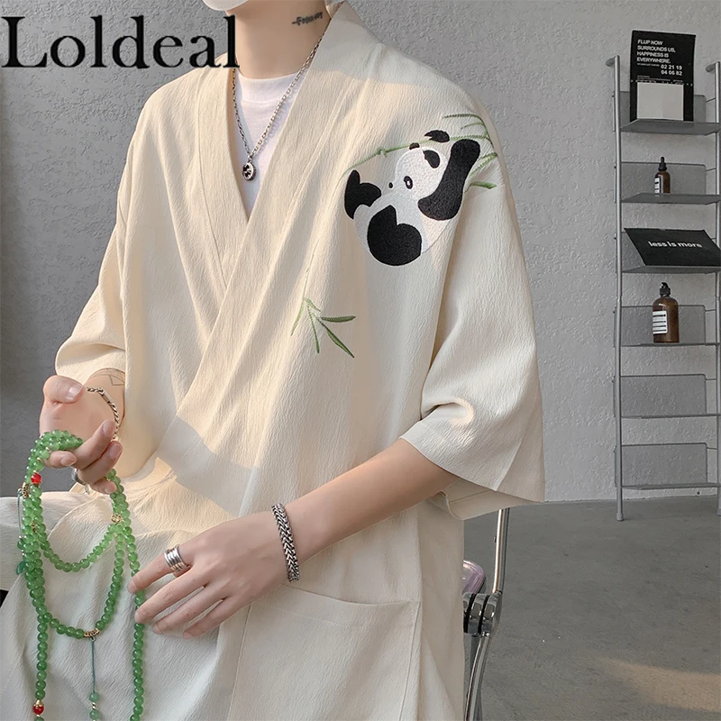 Bamboo Embroidered Taoist Robe Men's Ice Silk Three-quarter Sleeve Shirt Cloak Hanfu Sun Protection Clothing