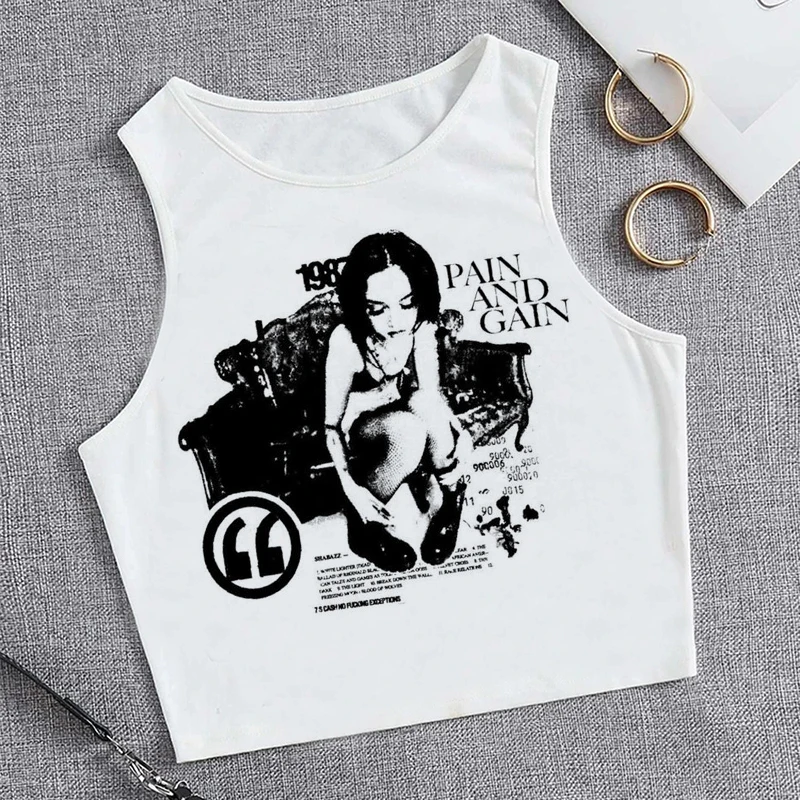 Hip Hop Tank Top Crop Top Vintage T Shirt 2000s Y2k Top Tee Women Cropped Vest Funny T-shirts Female Harajuku Clothing Tshirt