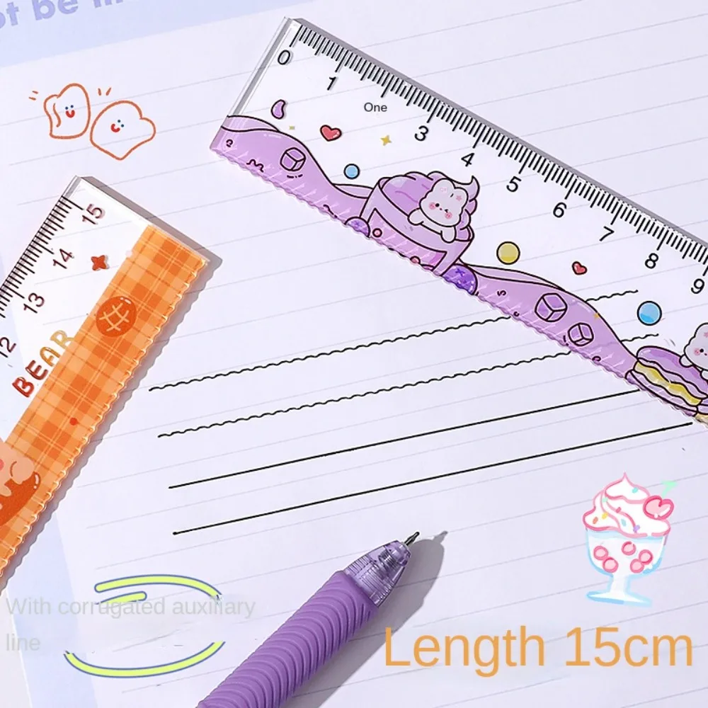 Regla de patrón de dibujos animados profesional, dibujo acrílico transparente, medición recta, Linda regla de matemáticas, 15cm