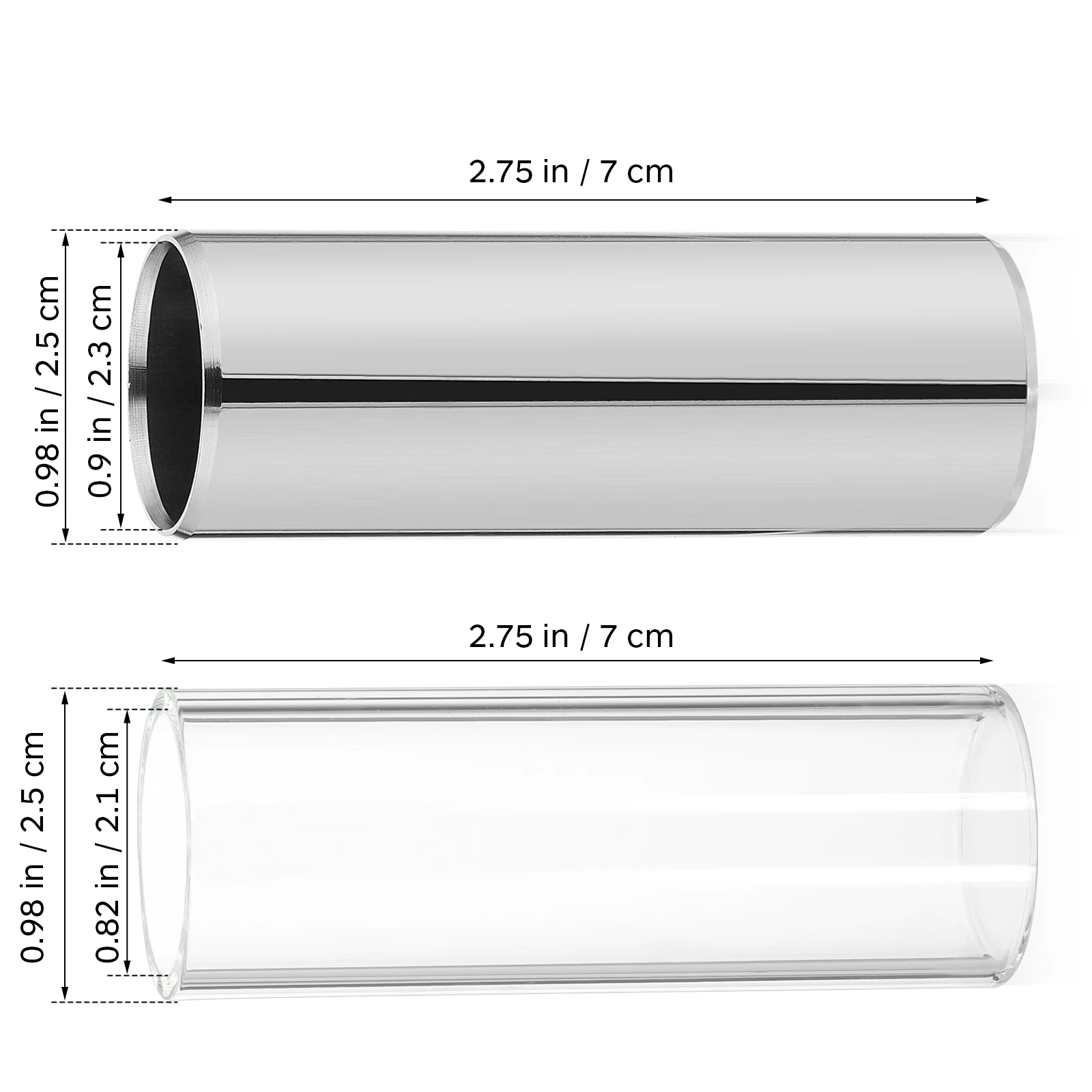 

2pcs 70Mm Glass Stainless Steel Guitar Slide Medium Bottleneck For Bass Transparent Silver Durable 2 Kinds Slide Rings