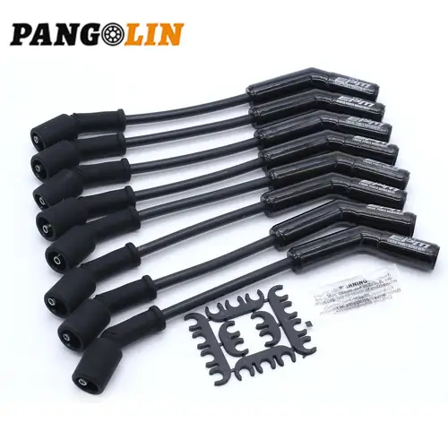 세라믹 블랙 500 Ohms/ft 고성능 스파크 플러그 와이어 세트 9070CK 익스트림 9000 8mm 135 °, 05-11 GM LS 자동차 교체용