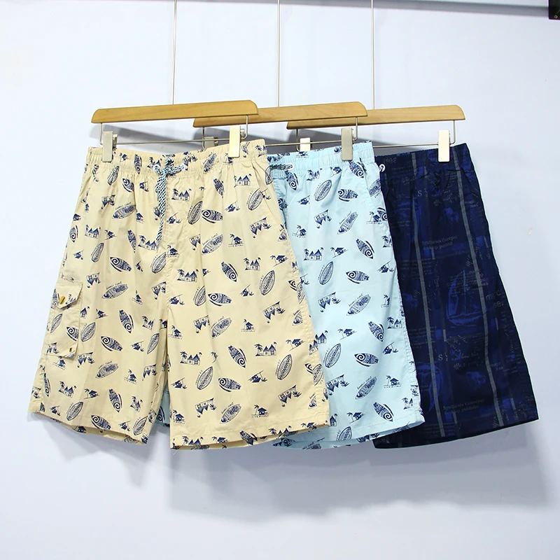 

Summer Men's Pure Cotton Printed Pattern orts Elastic Waist Belt Loose Casual Sports Five-Quarter Length Beach Pants