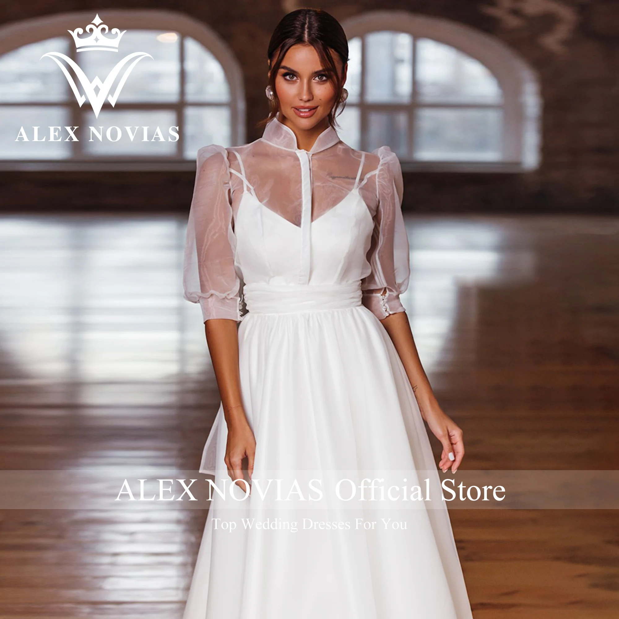 Alex novias a linha vestido de casamento com jaqueta 2023 meia manga querida tornozelo-comprimento simples cetim vestido de casamento vestidos de novia