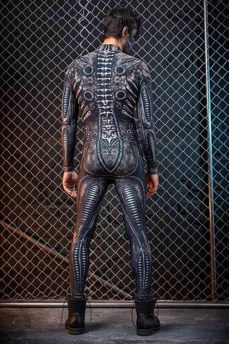 VIP MODE Männer Skeleton Kostüm Purim Halloween Party Overall Erwachsene Zentai Bodysuit Langarm Karneval Leistung Outfit