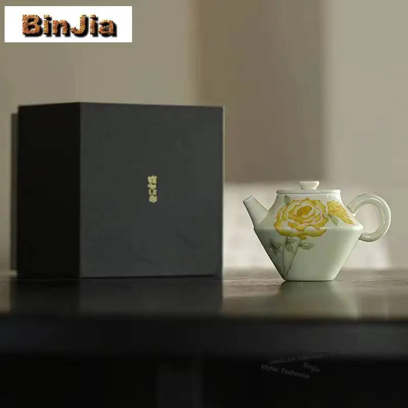 110ml Hand Drawn Roses Teapot Boutique Ceramic Tea Pot Creative Pot Tea Soaking Kettle Chinese Teaware Supplies Ornaments