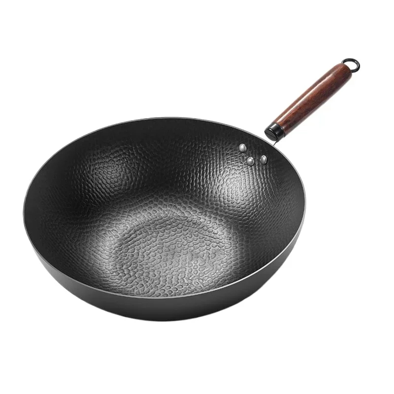 32/34cm Fish Scale Iron Wok Hand Hammered Traditional Cookware Kitchen Uncoated Wok Suitable for Gas Stove Induction Cooker Wok