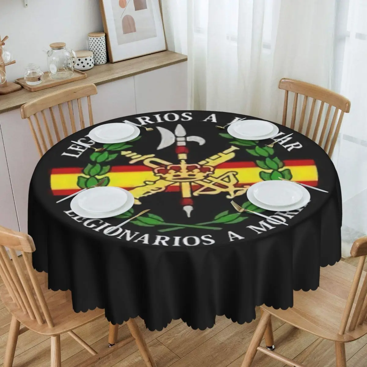 Round Waterproof Spanish Legion Table Cover Coat of Arms of Spain Tablecloth for Picnic 60 inches Table Cloth