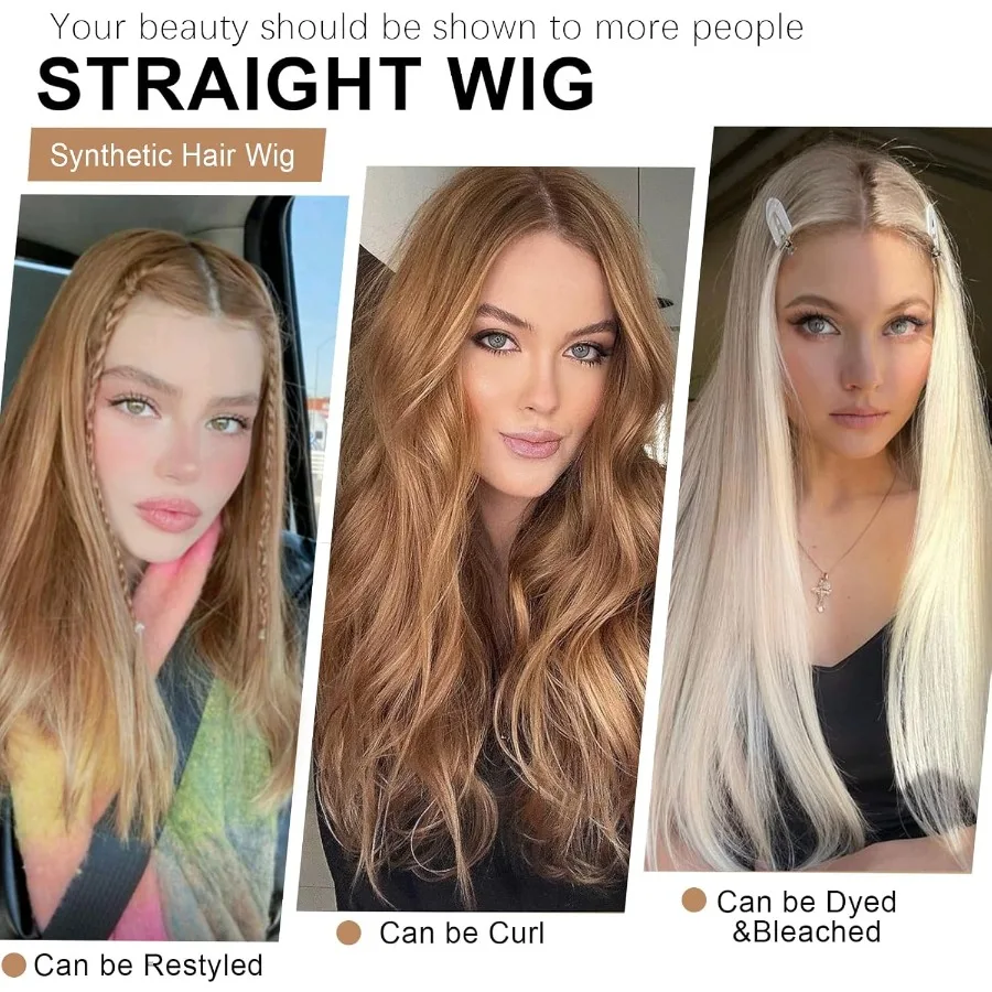 باروكات بنية طويلة للنساء في الجزء الأوسط من خط الشعر الاصطناعي شعر مستعار كامل ذو مظهر طبيعي ملابس الحفلات اليومية 30 بوصة للحفلات التنكرية للهالوين #6