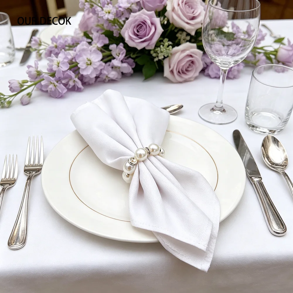 10 Stück goldene Serviettenringe, elegante Perle, elastischer Serviettenhalter für Hochzeit, Party, Bankett, Verzierung – Detail 4