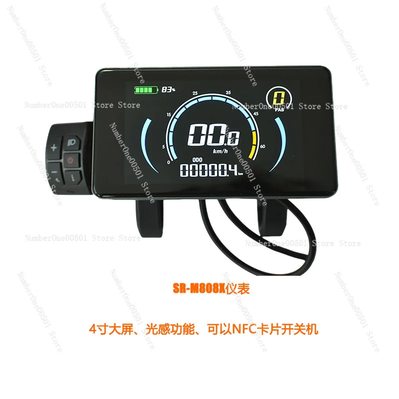 

4-дюймовый ЖК-счетчик для электронного велосипеда, напряжение от 24 до 72 В, NFC, включение и выключение, система датчика освещенности, дисплей 808, одометр скорости, датчик батареи