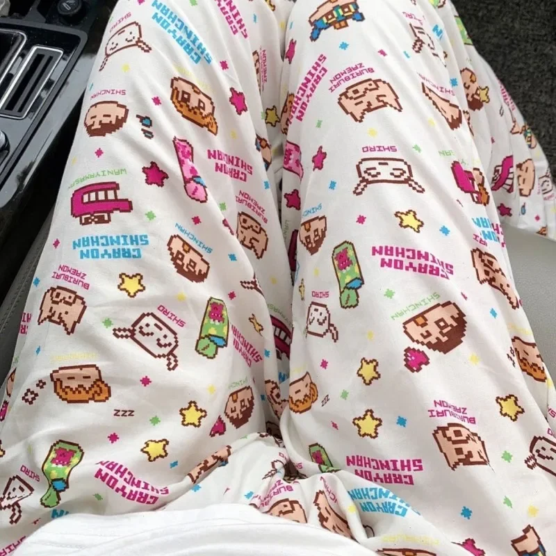 Calça de Pijama Kawaii Fino para Meninas, Crayon, Shin Chan, Anime, Solto, Impressão, Sono, Desenhos Animados, Casual, Bonito, Home Gift
