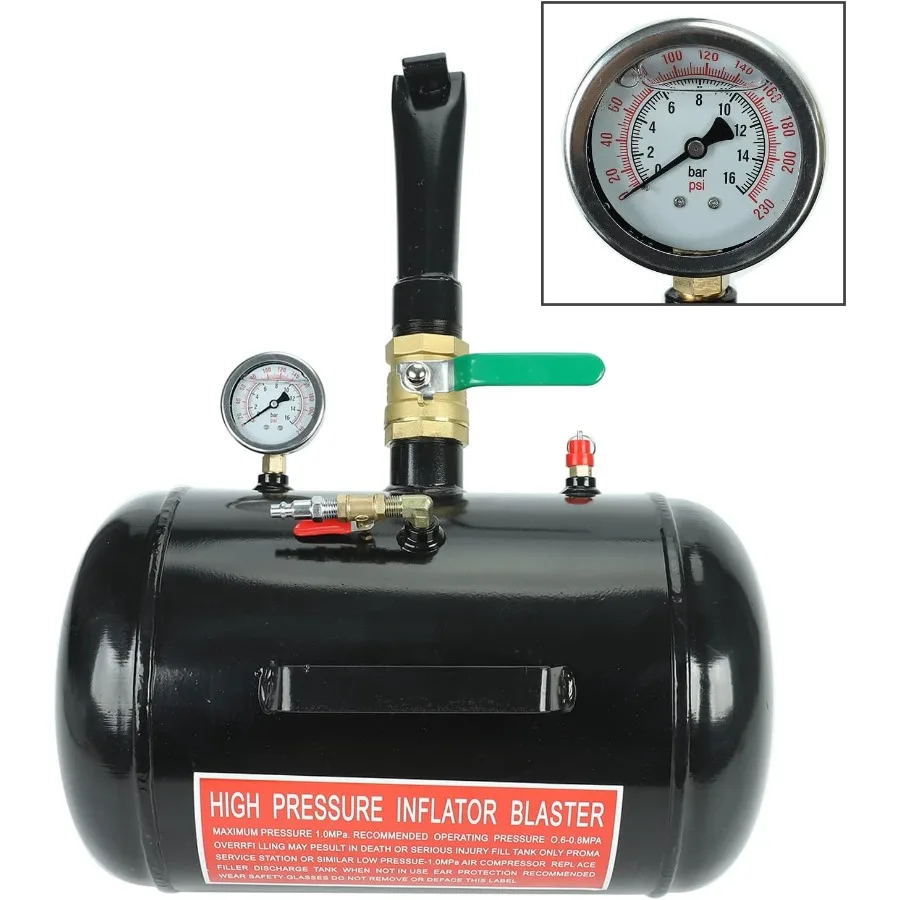 

5-галонный сиденье для воздушных шин для автомобиля, грузовика, квадроцикла, бака 145 фунтов на квадратный дюйм, бластер высокого давления со встроенным манометром для сверхмощных шин