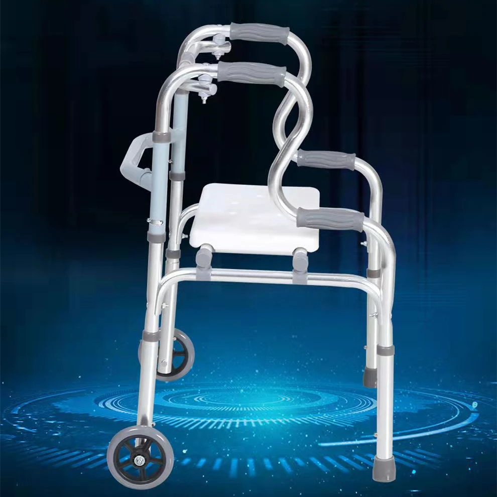 Elderly Foldable Rehabilitation Walker Adjustable Walking Assist Aluminum Alloy Standing Frame Disabled Mobility Training Tools