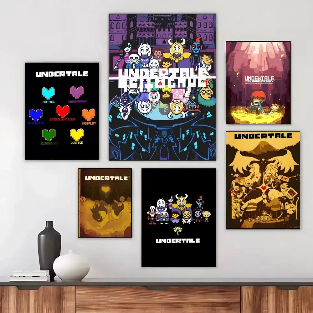 Undertale Game Retro RPG Cartoon Poster Waterproof Sticky WallArt Print For Bedroom Living Room Hallway Bar Home Decor