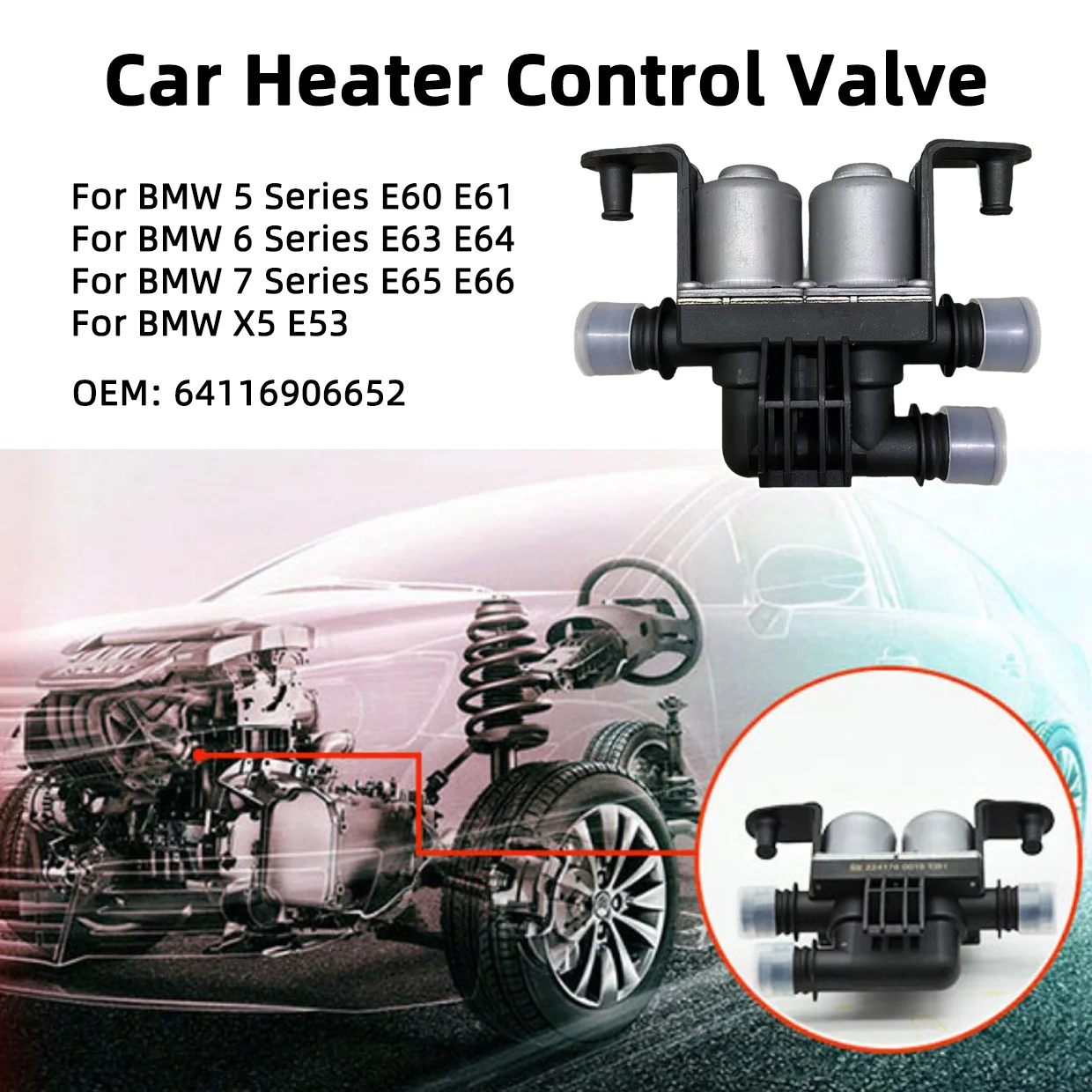 

Car Heating System Control Water Valve, Air Conditioning Heating Valve HCV 64116906652 For BMW 5 6 7 Series X5 E60 E63 E65 E53