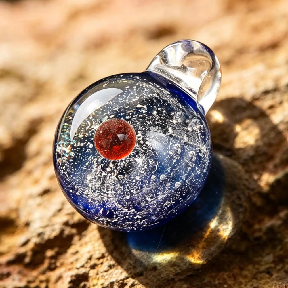 Galaxy Glass Planet Pendant Necklace Universe Starry Sky Red Planet Handmade Lampwork Glass Ball Cord Necklace Space Jewelry