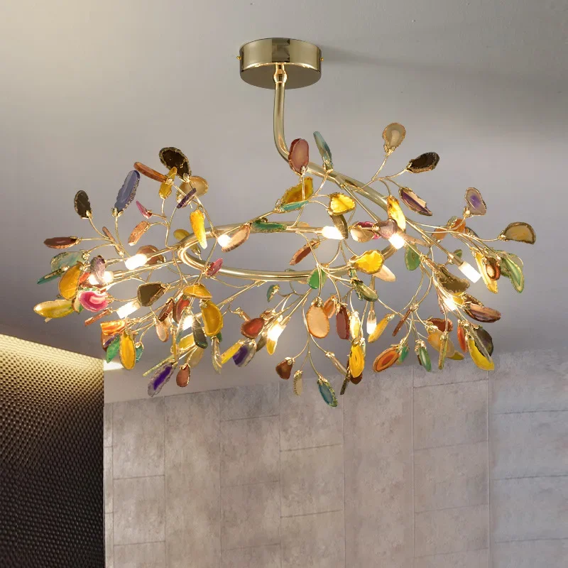Plafonnier LED en Agate colorée au design moderne, luminaire décoratif d'intérieur, idéal pour un salon, une salle à manger ou une chambre à coucher