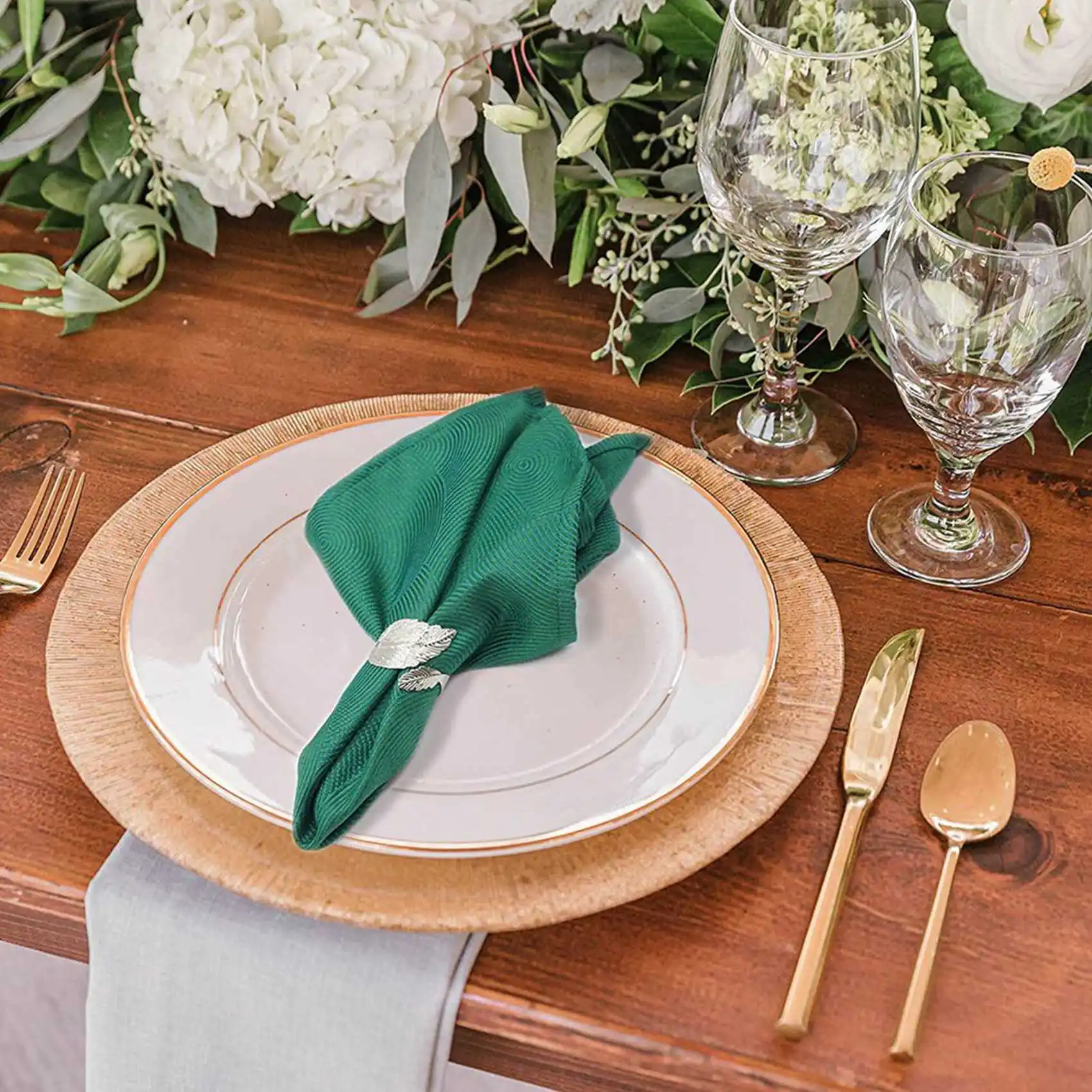 A53Q-Leaf Napkin Rings Set Of 12,Leaves Napkin Rings For Table Setting,Metal Leaf Napkin Holder Rings Silver