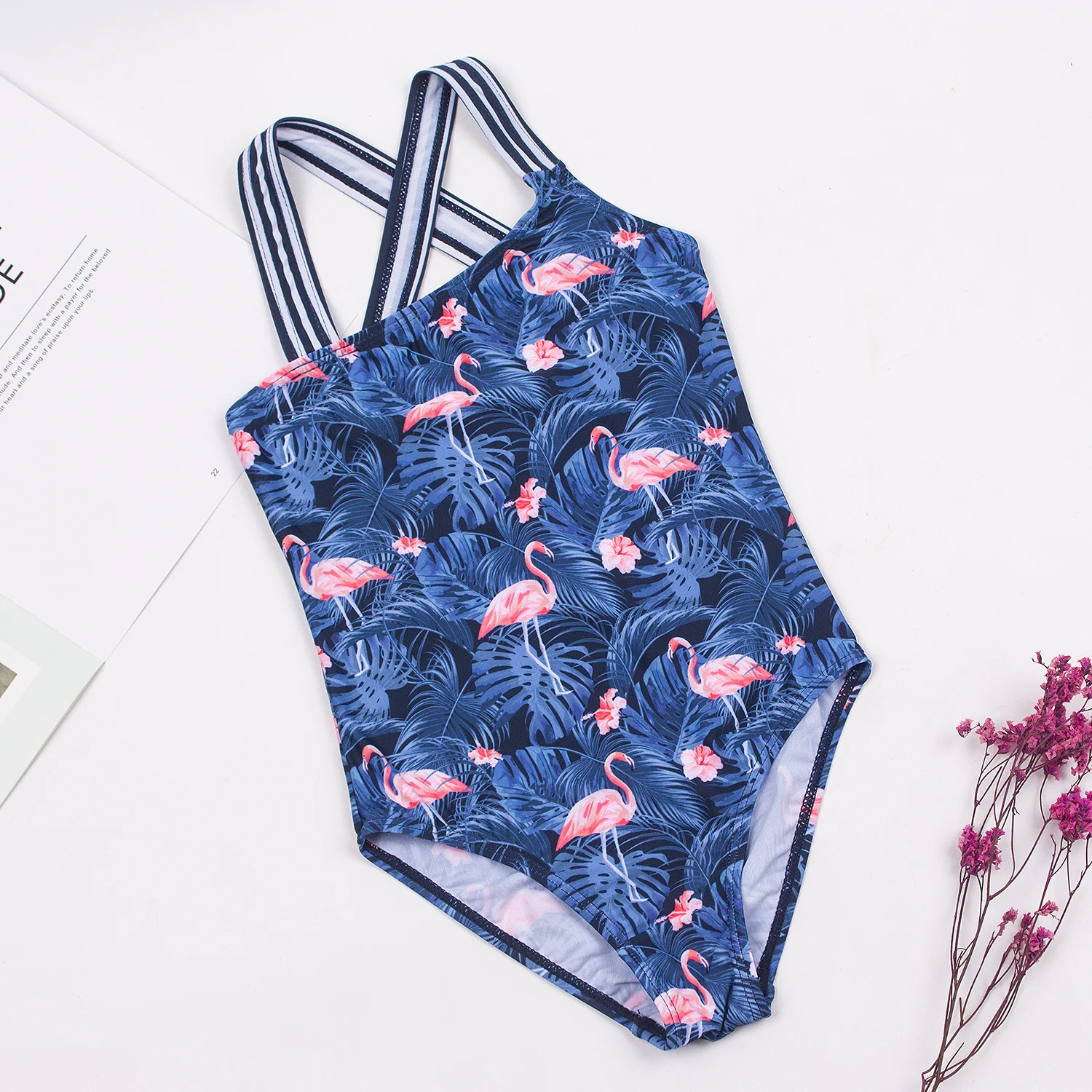 3-14 Years Flamingo Print Summer Teen Girls Kids Swimwear Summer Beach Students Children Kids One Piece Swimsuit Bathing Suit