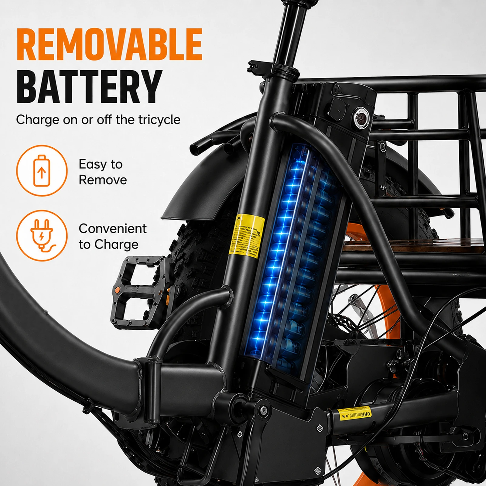 750W High-Speed Brushless Hub Motor Foldable 3-Wheel Electric Cargo Trike for Seniors & Elders, Sturdy Foldable Steel Frame, 48V Detachable Lithium Battery, 20 Inch Anti-Slip All-Terrain Fat Tires, Up to 50KM Long Riding Range, 7-Speed Gear System, Ideal