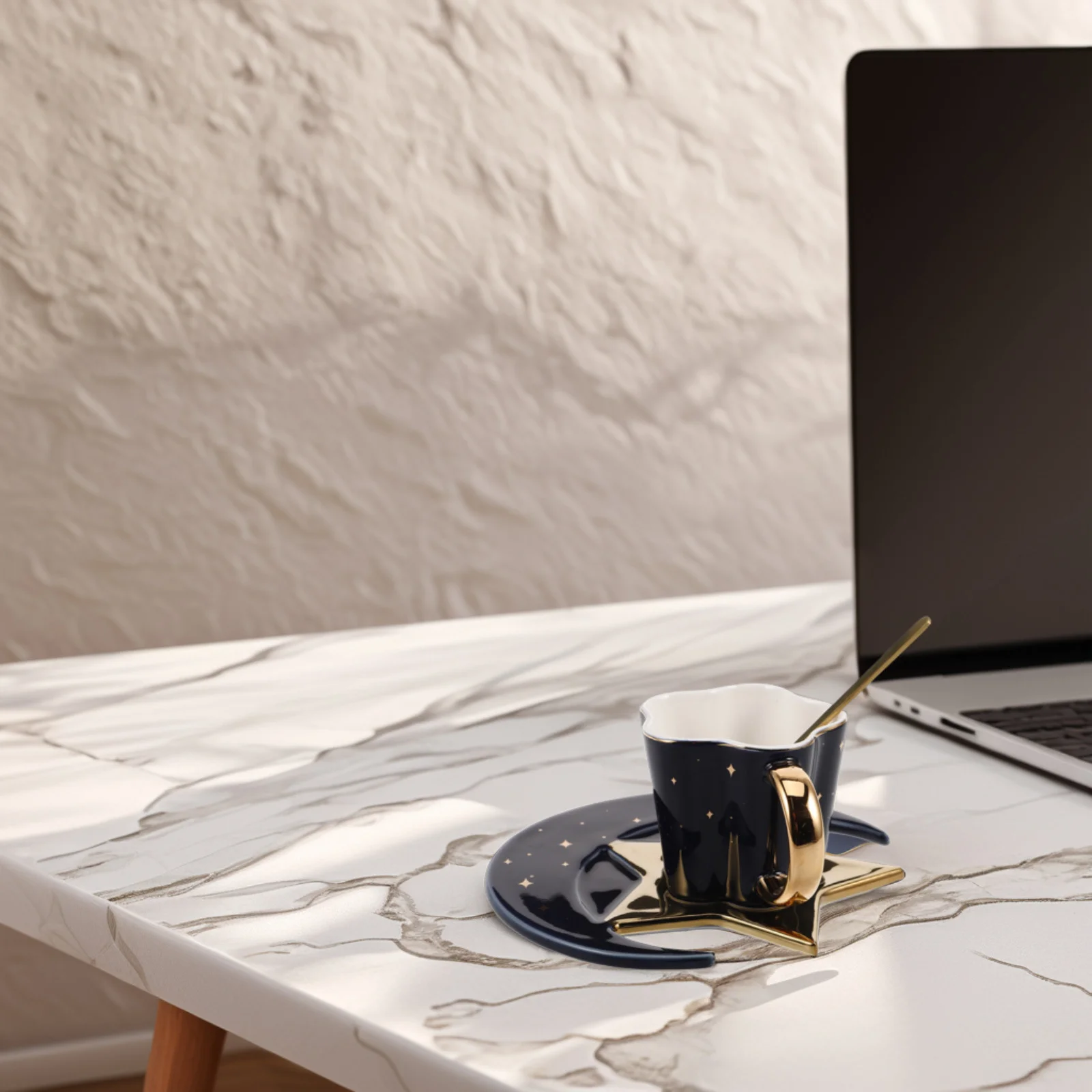 

1Set Moon Star Mug Ceramic Coffee Cup Golden Handle with Saucer Spoon Set Porcelain Aesthetic Drinkware for Home Office Tea