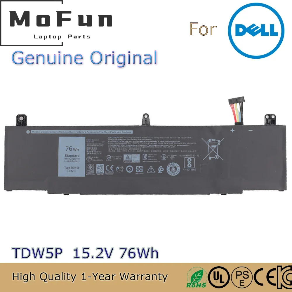 

Brand New Original TDW5P 15.2V 76Wh Laptop Battery for Dell Alienware 13 R3 ALW13C D1738 D2718 D2728 V9XD7 4RRR3 JFWX7 etc.