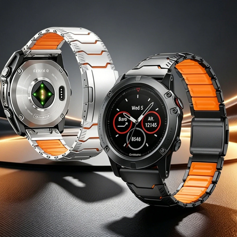 22 26mm Silicone+Titanium Quick Fit Band for Garmin Fenix 8 47/51mm E 7 7X Pro 6 6X Strap for Epix Pro Marq Gen2 Bracelet Bands
