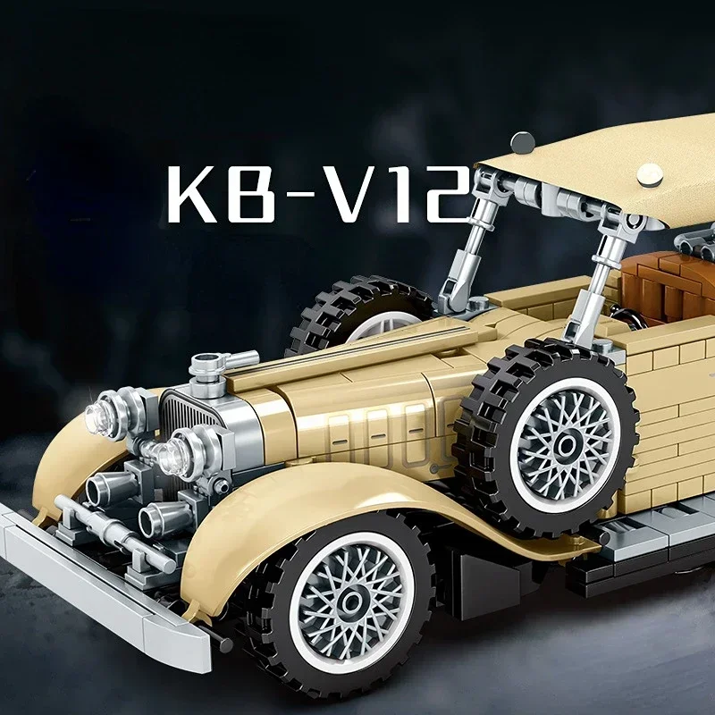 Form King Car 1931 Mercedes blok montaż samochodów Model Pull Back Building Blocks MOC Vintage samochód klasyczny zabawki dla dorosłych prezent dla