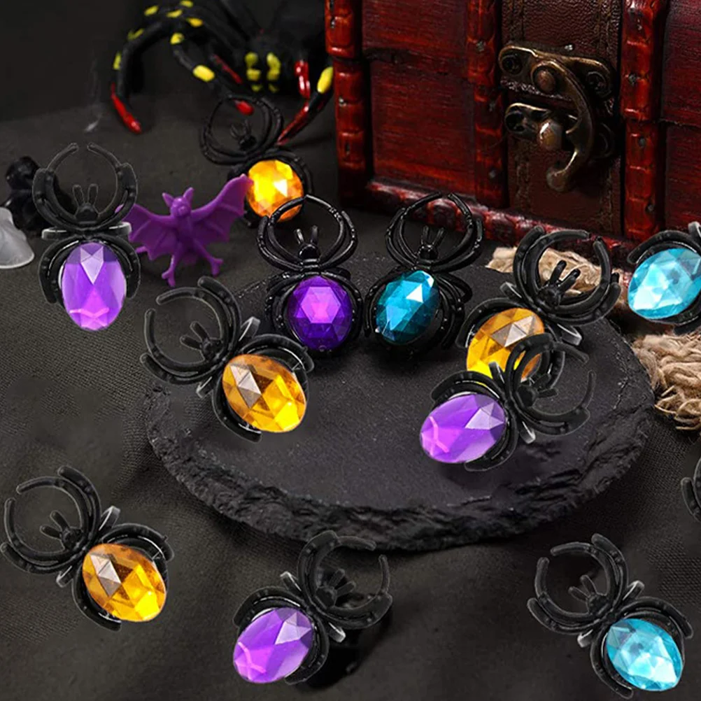 Anillo de araña de plástico, anillos de diamantes a granel para Halloween, embutidores de bolsas con joyas, 20 piezas