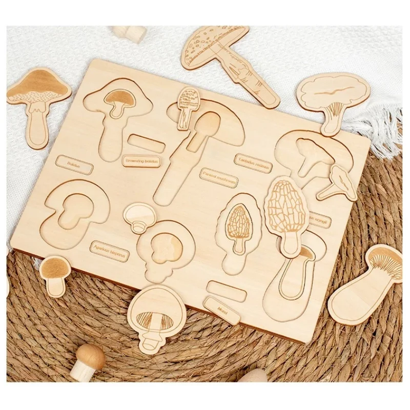 

Wooden Montessori Mushroom Dinosaurs Puzzle Early Educational Learning Toys Open Ended Toys for Children