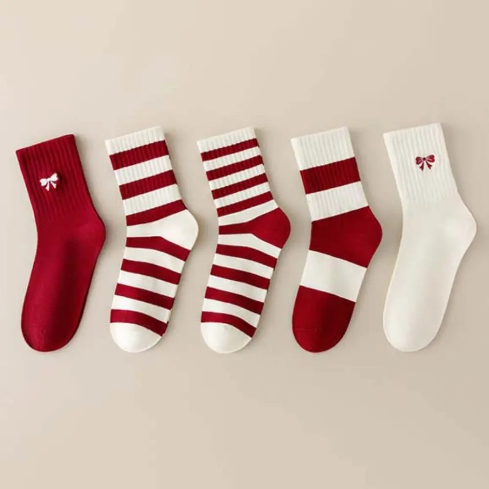 10Pairs خليط التطريز القوس الجوارب تنفس عدم الانزلاق شريط جوارب أنبوبية الحلو القطن السنة الجديدة عيد الميلاد الجوارب سيدة فتاة #3