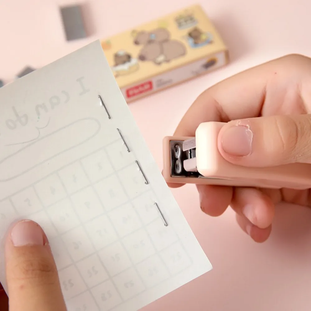 Mini Capybara Stapler Set File Organizer Multi-functional Push Clip Cartoon Animal Stapler Paper Clips