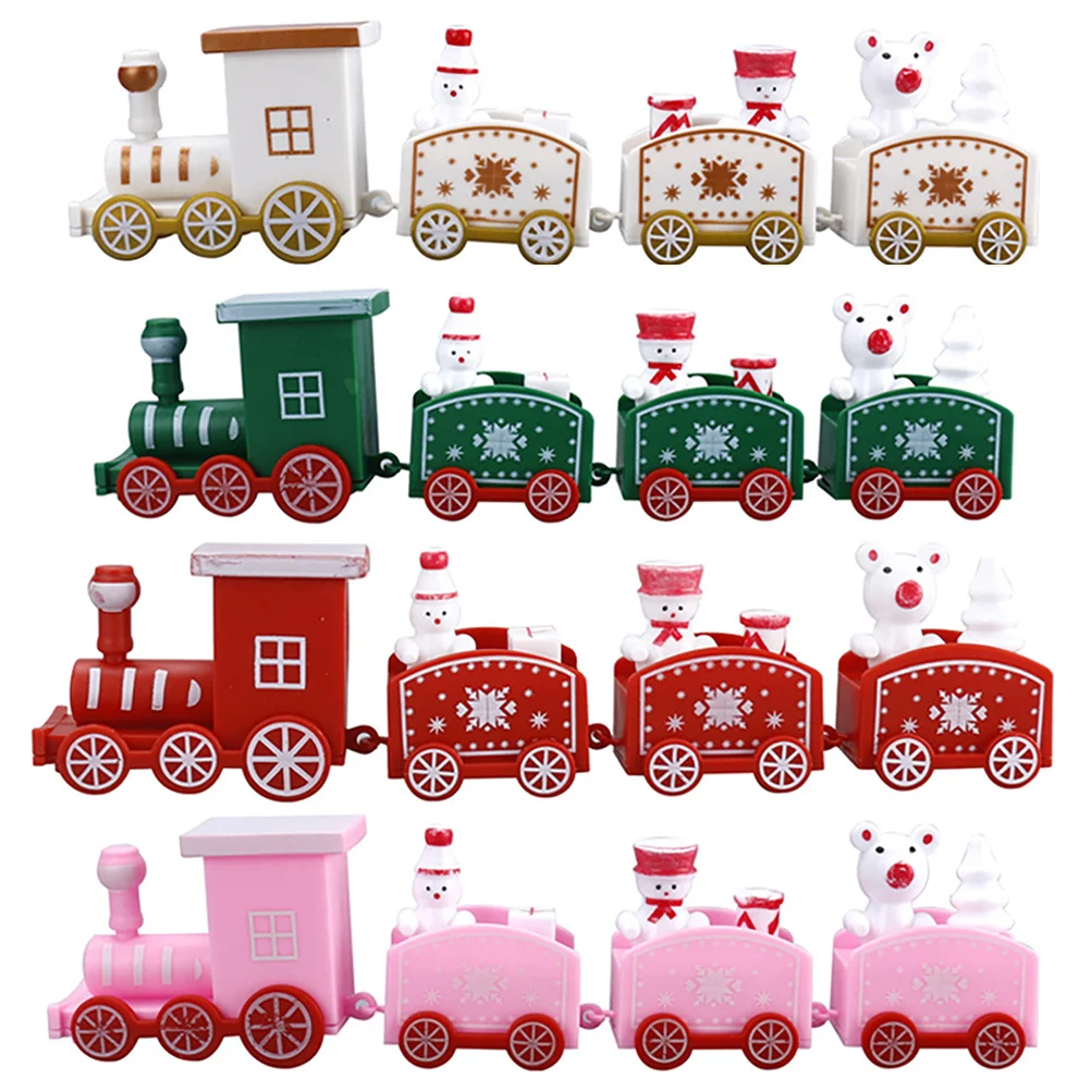 

4Pcs Christmas Mini Train Xmas Plastic Ornaments Miniature Decoration Set Xmas Party Supplies Kids Holiday Decoration Gift