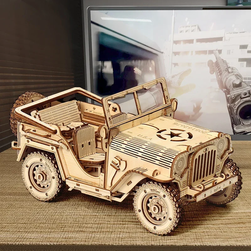 Off-road Jeep Modell 3D Holz Puzzle Auto Montage Spielzeug Jeep Puzzle Spielzeug für Erwachsene Holz Modell Baustein Kits