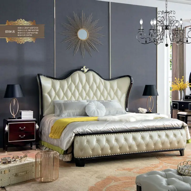 For 2021 Newest Classic European Style Bedroom Furniture Apartment Wooden Furniture Bed