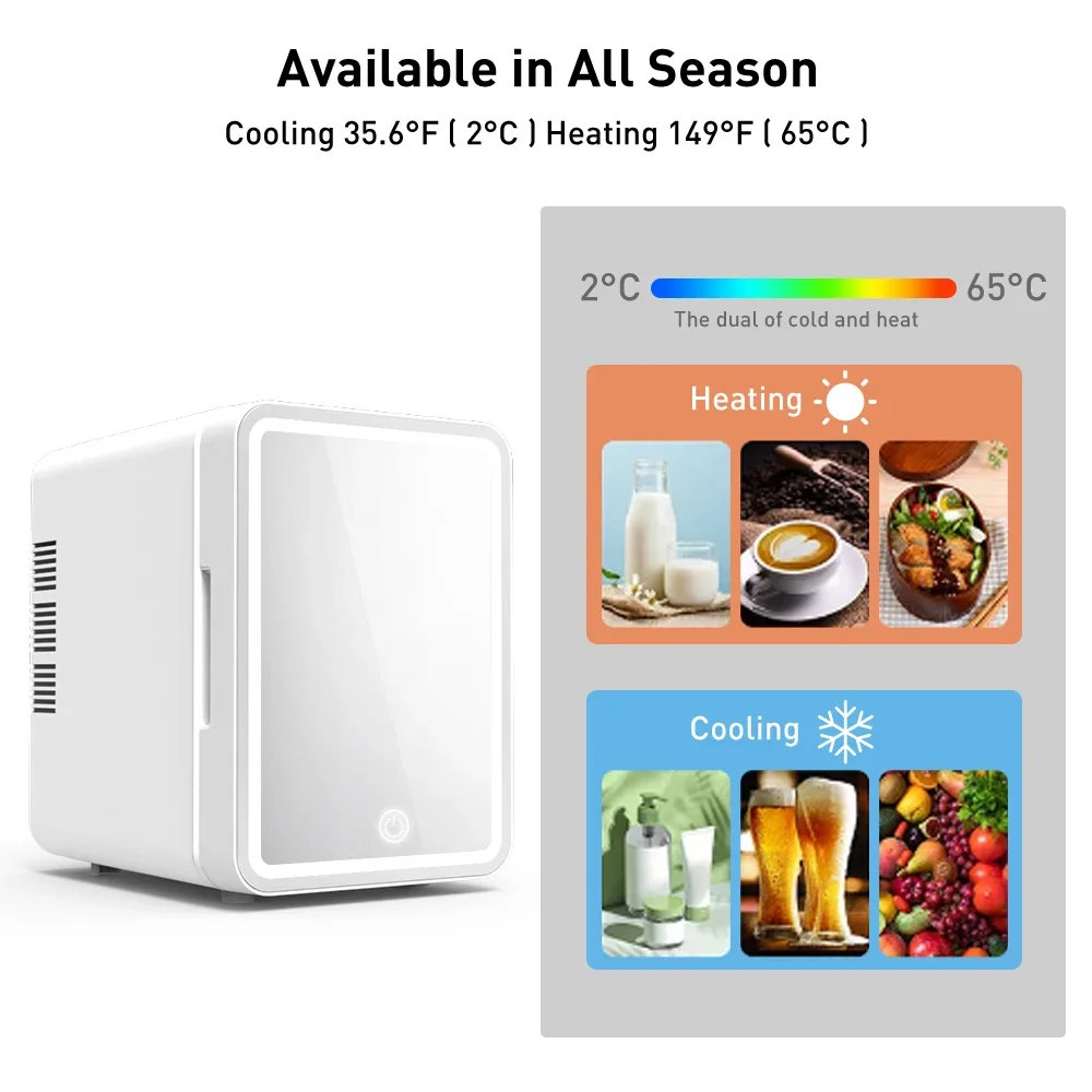 4L Mini Beauty Fridge with LED Mirror - Quiet Cosmetic Cooler for Skincare, Makeup, Food & Drinks - Perfect Gift for Women