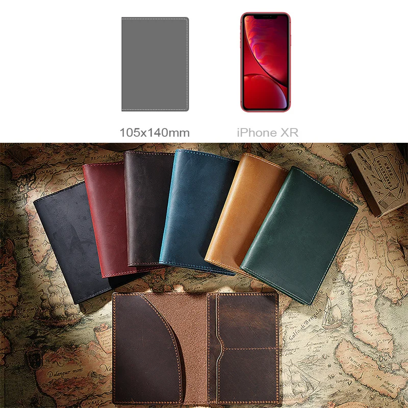 New Arrivals Genuine Crazy Horse Leather Passport Cover Solid Credit ID Card Case Holder Business Unisex Travel Wallet