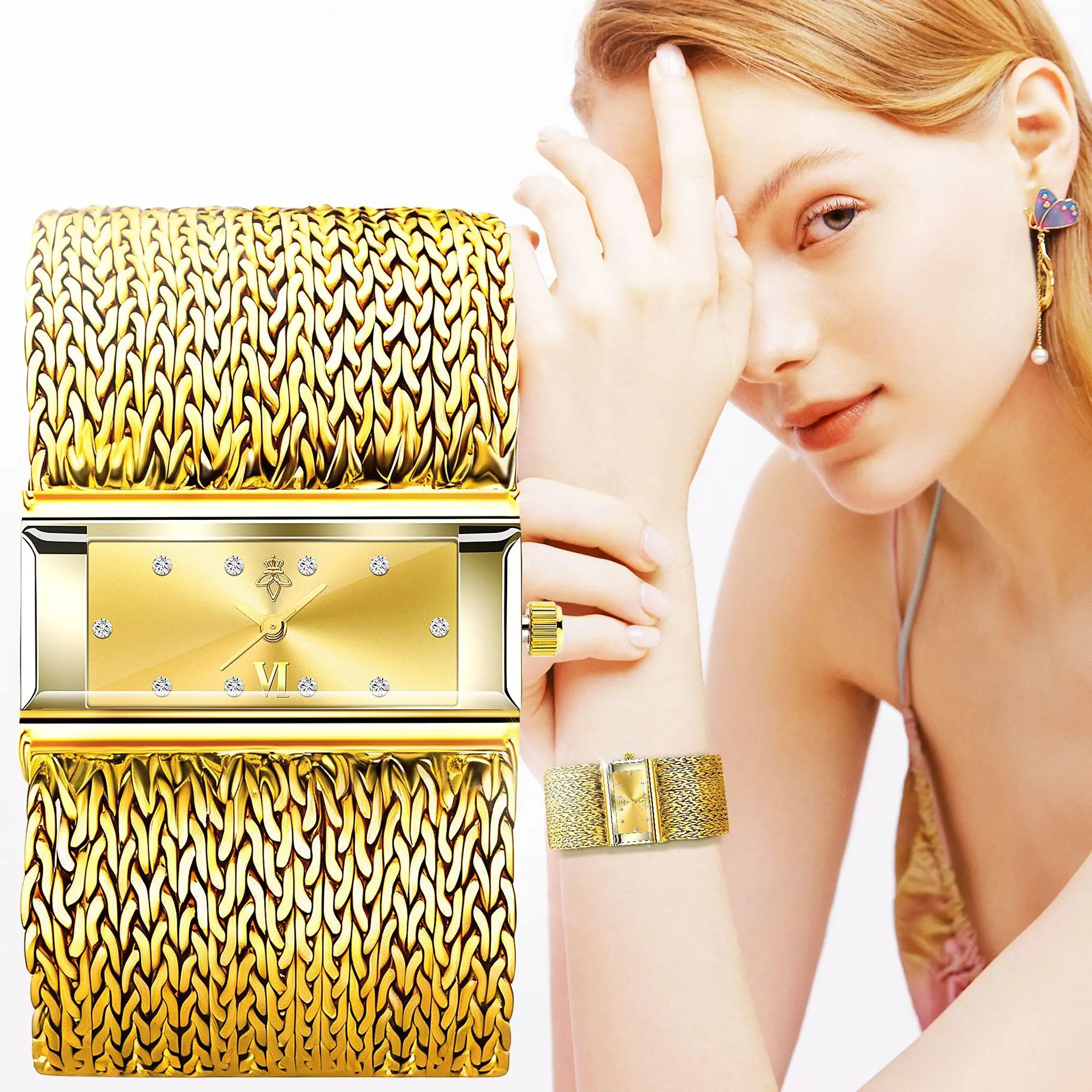 Yalalusi Square Chain Watch Women's Quartz Watch Water Diamond Watch Cross border Foreign Trade