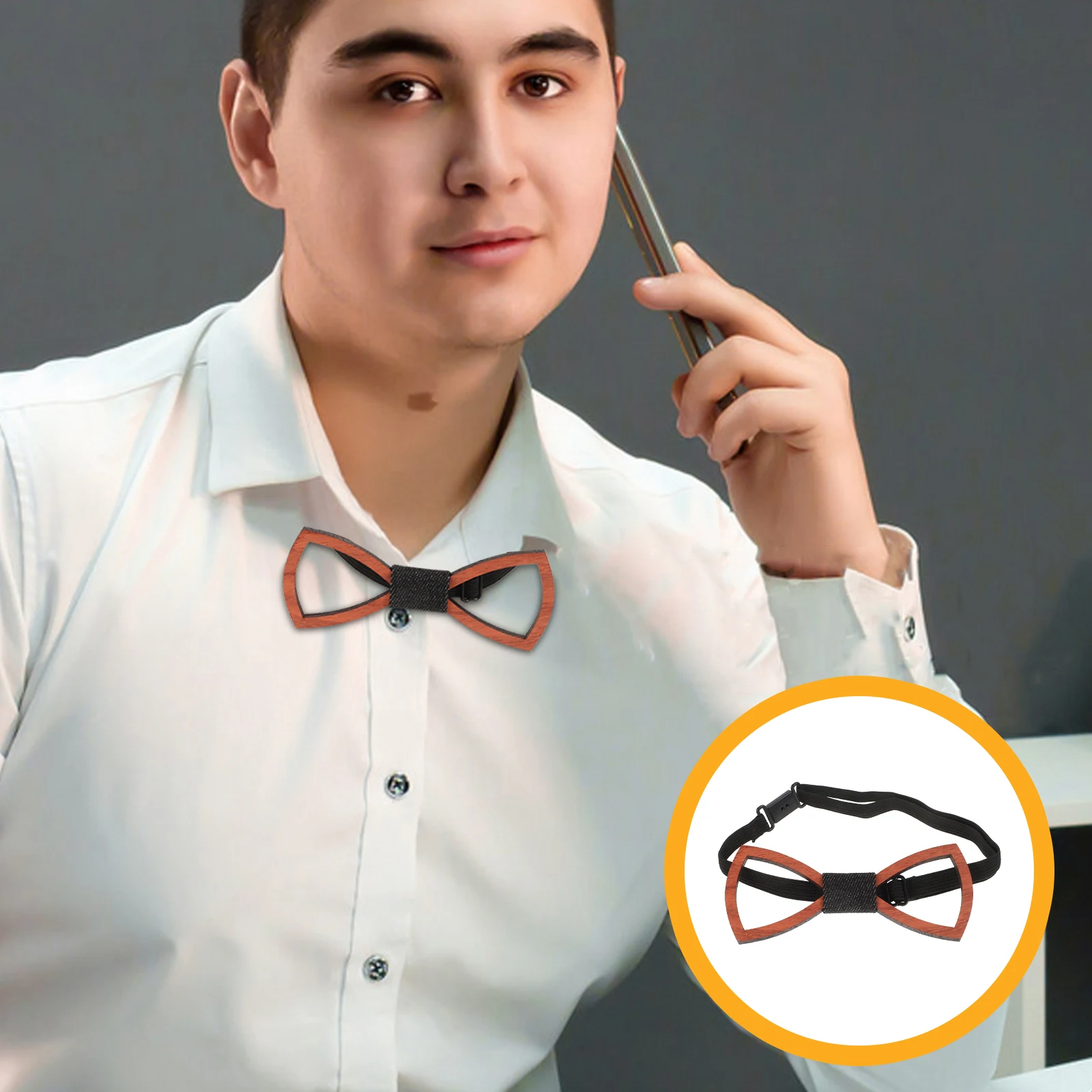 

1pc Wooden Bow Tie for Men Unique Wedding Accessory Handmade Elastic Band Comfortable One Size Fits All Premium Material
