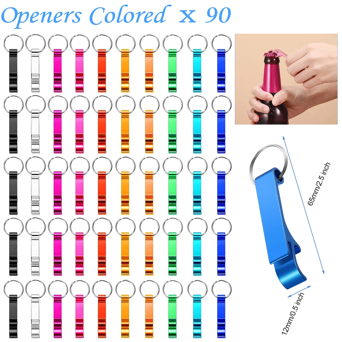 

90Pcs Beer Bottle Openers Colored Bottle Opener Keychain Aluminum Alloy Colorful Mini Pocket Beer Beverage Opener