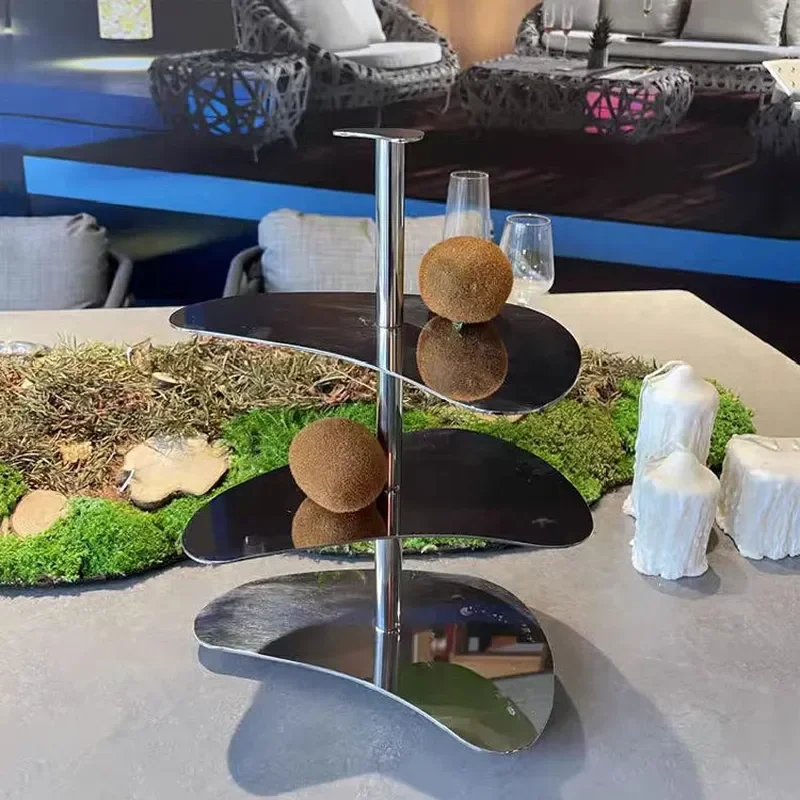 3 Tier Stainless Steel Dim Sum Rack Hotel Afternoon Tea Display Stand Dessert Fruit Cake Tray Table for Restaurant Banquet