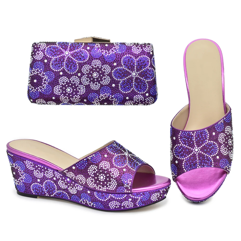 Conjunto de zapatos y bolsos africanos decorados con diamantes de imitación, zapatos de tacón alto para mujer, zapatos italianos con bolsos a juego,